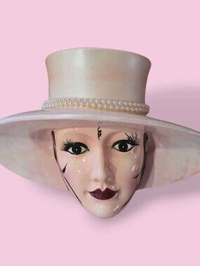 1980s Ceramic Wall Plaque Lady in Hat